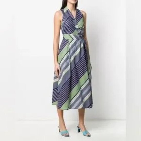 Tory Burch‎ Blue and Green Striped Maxi Dress - Picture 1 of 13